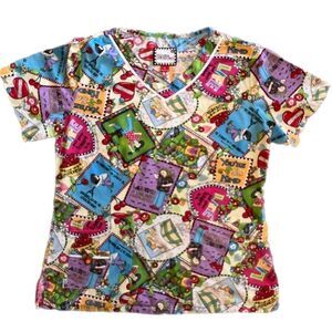 Mary Engelbreit Scrub Top with Two Front Pockets and Appliqué Cherry! Sz Small!